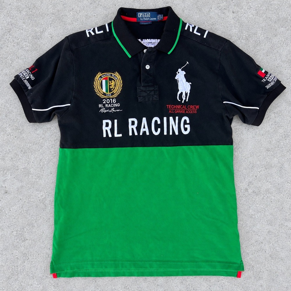 Polo Ralph Lauren RL Racing Team Shirt L Black Green UAE Big Pony 2016 Polo